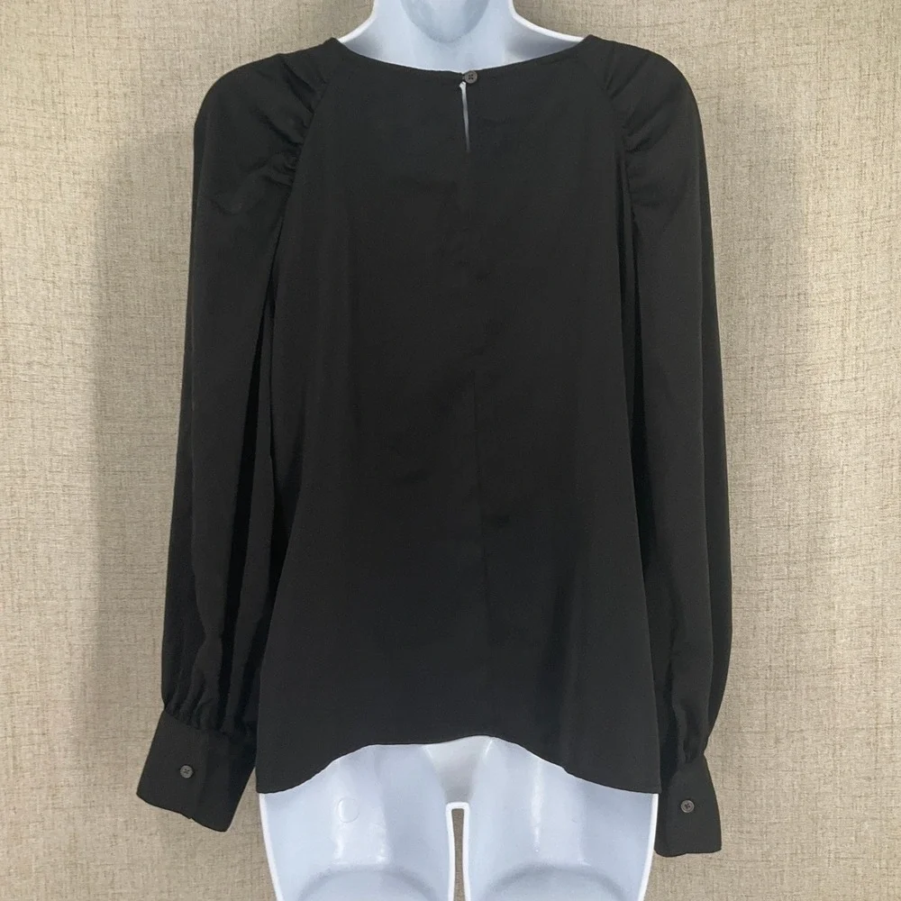 Banana Republic Blouse Women Small‎ Black Puff Sleeve Classic Minimalist Career
